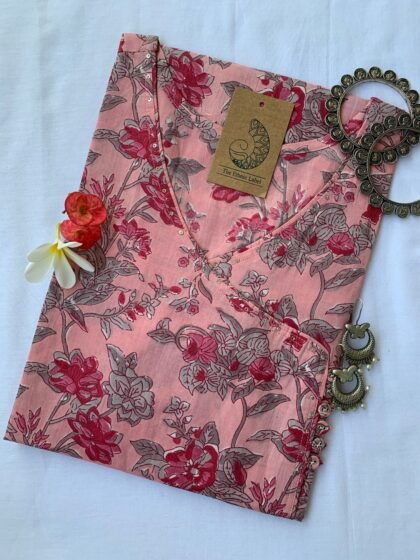 Pink Bagiyaan Angrakha Cotton Kurta