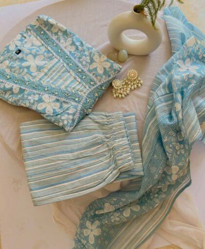 Soothing Sky Lilys Premium Cotton Suit Set